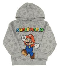 Sivá melírovaná mikina s Máriem a kapucňou PRIMARK