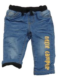 Modré podšité rifle s nápisom a čierným úpletovým pasom So Cute