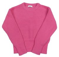 Tmavoružový rebrovaný chlpatý crop sveter PRIMARK