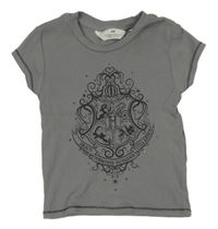 Šedé žebrované crop tričko s erbem - Harry Potter a kamínky H&M