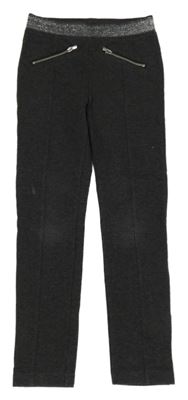 Tmavosivé melírované tregínové nohavice so zipy a strieborným pasom H&M