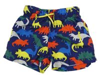 Tmavomodré plážové kraťasy s farebnymi dinosaurami PUSBLU