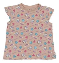 Svetloružové tričko s Peppa Pig a srdiečkami a duhami character