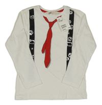 Nové - bílé triko s tištěnou kravatou a kšandami H&M