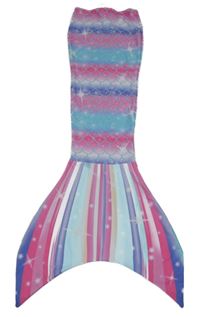 Ružovo-belaso-fialový plavkový overal so šupinkami - mořská panna