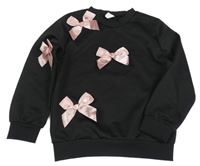 Čierna mikina so svetloružovými mašľami SHEIN