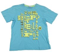 Svetlomodré tričko s nápismi a tigrom YIGGA