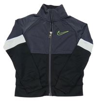 Tmavošedo-černo-bílá propínací sportovní mikina s logem Nike