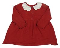 Tmavočervené pletené šaty s bielým golierikom s madeirou H&M