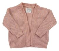Starorůžovo-modrý melírovaný žebrovaný svetrový cardigan se třpytkami C&A