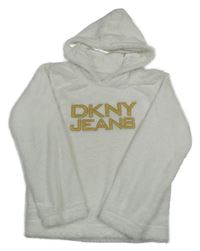 Bílá chlupatá mikina s logem a kapucí DKNY