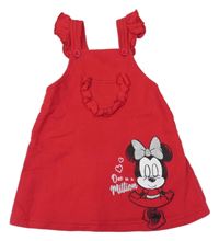 Červené teplákové šaty s Minnie a vreckom a volánikmi