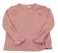 Ružový rebrovaný úpletový sveter s volánikmi H&M