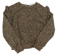 Béžové crop tričko s leopardím vzorom a volány H&M