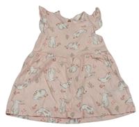 Růžové bavlněné šaty s králíčky a volány H&M