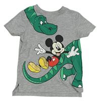 Šedé melírované tričko s Mickeym a dinosaurem George