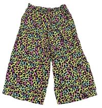 Žlto-ružovo-tyrkysové batikované ľahké culottes nohavice s leopardím vzorom Kiki&Koko