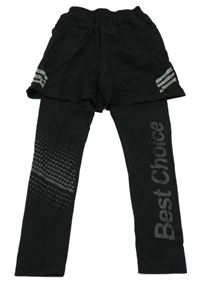 Černé šusťákové kraťasy s všitými elastickými sportovními legínami