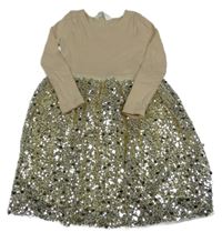 Béžovo-zlaté bavlněno/flitrové šaty H&M