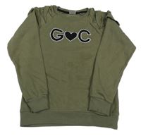 Khaki mikina s nápisom so srdcem a volánikmi