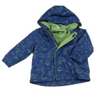 Tmavomodrá nepromokavá lehce zateplená bunda s dinosaury a kapucí Ergee