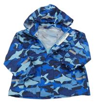 Modro-tmavomodrá šušťáková nepromokavá bunda so žralokmi a kapucňou Pocopiano