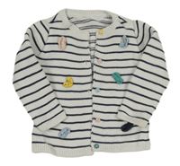 Bielo-tmavomodrý pruhovaný prepínaci sveter s kvetmi Mothercare