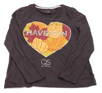 Tmavohnědé triko se srdcem s listy S. Oliver