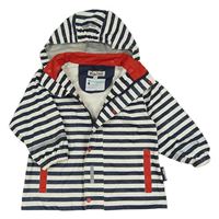 Tmavomodro-biela pruhovaná nepromokavá bunda s kapucňou PlayShoes