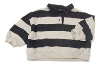 Černo-béžová pruhovaná oversize polo mikina Next