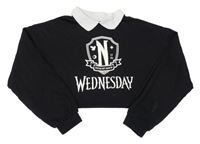 Čierna crop mikina s potlačou a límečkem - Wednesday H&M
