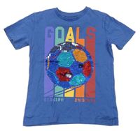 Modré tričko s barevným nápisem a míčem z flitrů Next