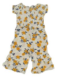 Bielo-žltý kvetovaný culottes overal Primark