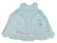 Svetlomodré ľanové šaty s vreckami a výšivkou Mothercare