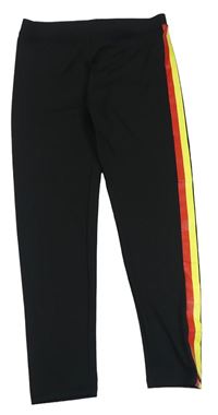 Černé sportovní legíny s červeným a žlutým pruhem