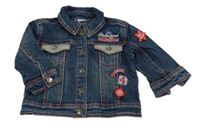 Tmavomodrá rifľová bunda s nášivkami