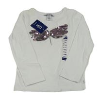 Nové - bílé triko s obrázkem z flitrů Okaidi