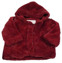 Rubínová kožušinová podšitá bunda s kapucňou