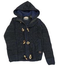 Čierno-modrý melírovaný prepínaci sveter s kapucňou