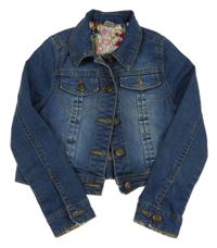 Tmavomodrá crop rifľová bunda Tu