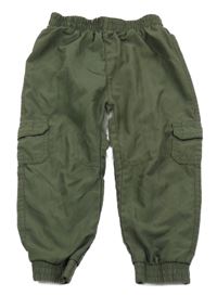 Tmavozelené šušťákové podšité cuff nohavice s vreckami