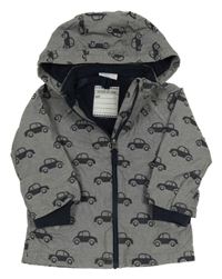 Sivá šušťáková jarná bunda s autami a kapucňou Topomini
