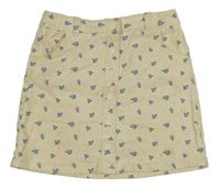 Smetanovo-modrá kvetovaná rifľová sukňa