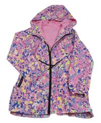 Růžovo-fialová květovaná šusťáková jarní parka s kapucí dunnes