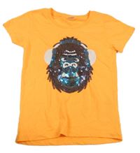 Neonově oranžové tričko s gorilou z flitrů Kiki&Koko