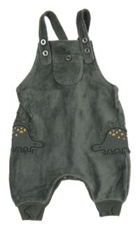 Tmavozelené žebrované sametové laclové tepláky s dinosaury Next