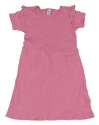 Ružové rebrované šaty s volánikmi Dopodopo