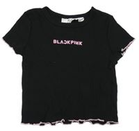 Čierne rebrované crop tričko s nápisom H&M