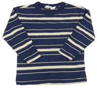 Tmavomodro-smetanové pruhované triko H&M