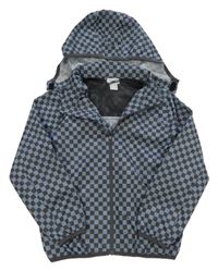 Šedo-modrá kostkovaná šusťáková nepromokavá bunda s kapucí H&M